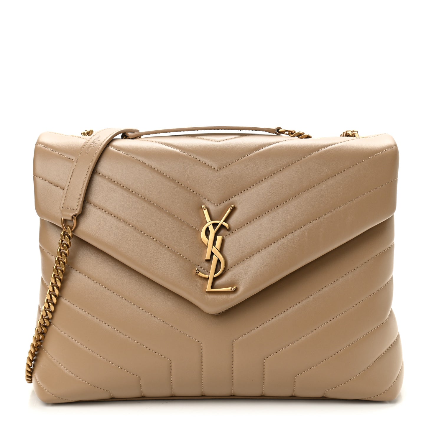 Calfskin Y Quilted Monogram Medium Loulou Chain Satchel Dark Latte