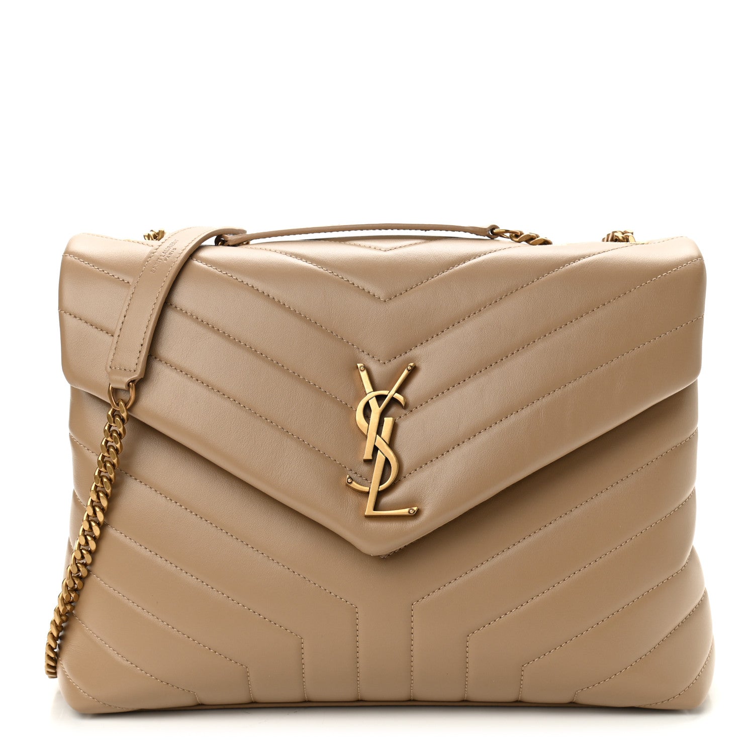 Saint Laurent Calfskin Y Quilted Monogram Medium Loulou Chain Satchel Dark Latte 1 of 11