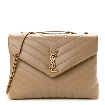 Saint Laurent Calfskin Y Quilted Monogram Medium Loulou Chain Satchel Dark Latte 1 of 11