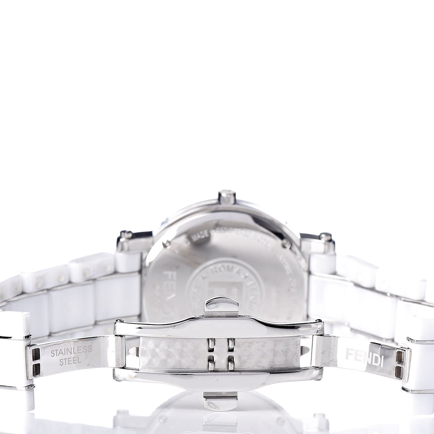 Stainless Steel Ceramic Diamond Bezel 38mm Round Quartz Watch White