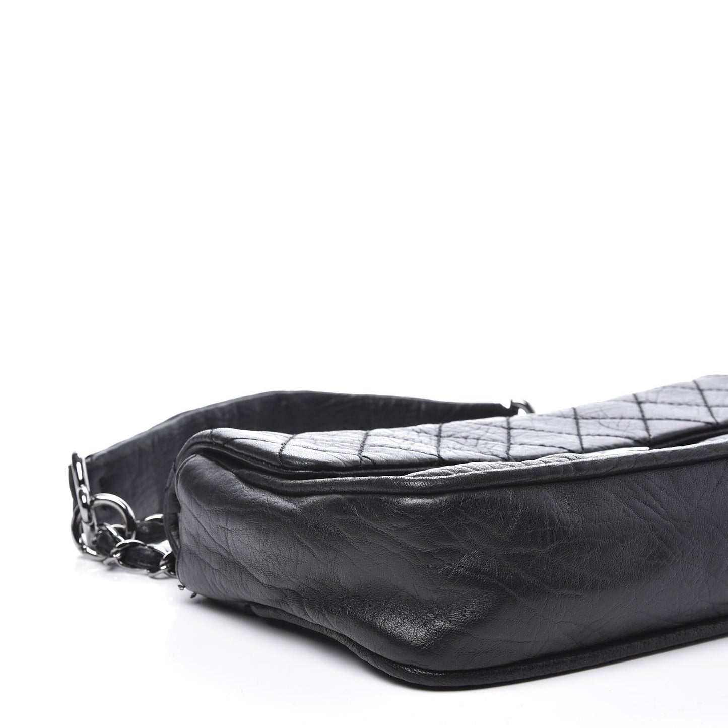 Distressed Lambskin Lady Braid Flap Black