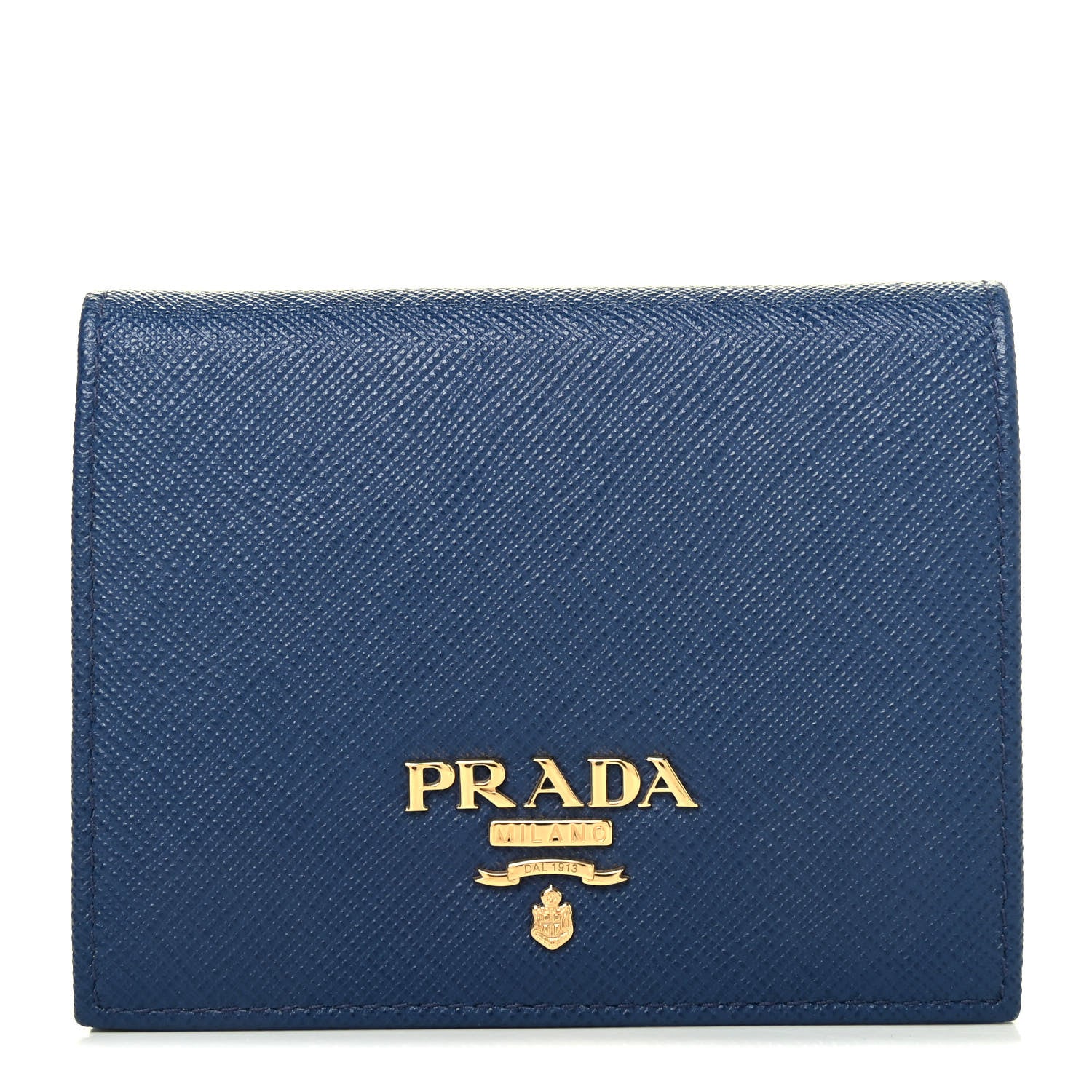 Prada Saffiano Metal Compact Snap Bi-Fold Wallet Cobalto 1 of 4
