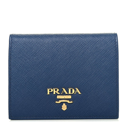 Prada Saffiano Metal Compact Snap Bi-Fold Wallet Cobalto 1 of 4