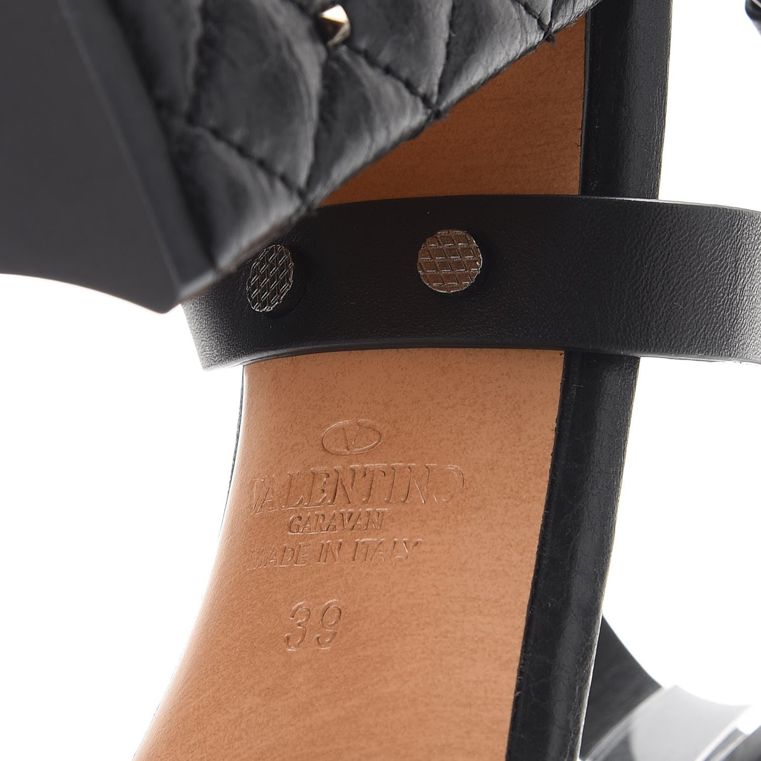 Valentino Garavani Calfskin Craquele Nappa Rockstud Spike 90mm Ankle Strap Sandals 39 Black 8 of 9