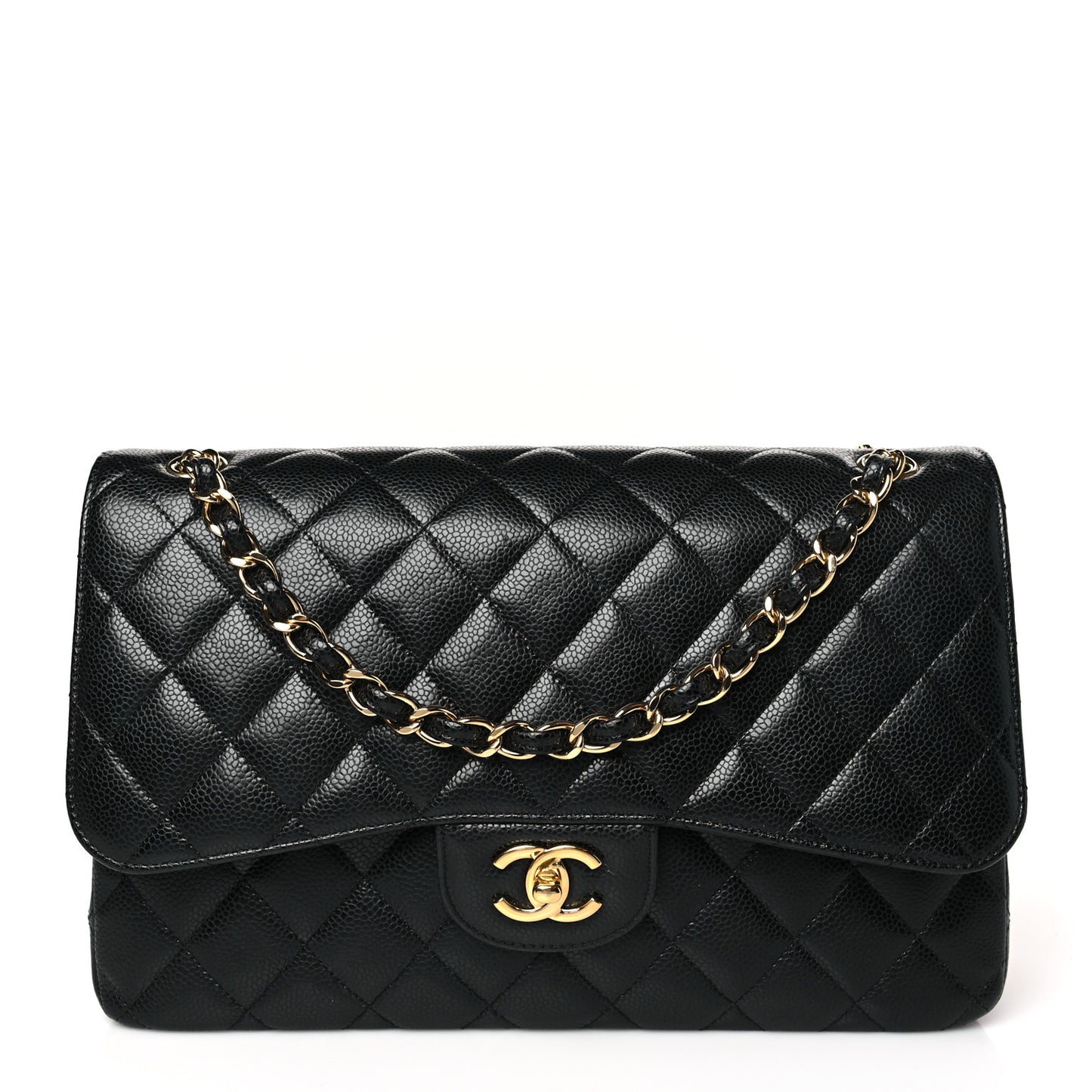 Caviar Quilted Jumbo Double Flap Black