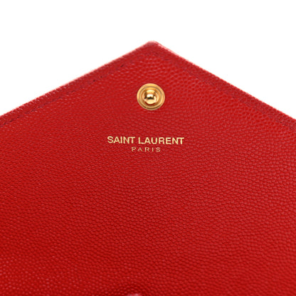 Saint Laurent Grain De Poudre Matelasse Chevron Monogram Chain Wallet Red 6 of 13