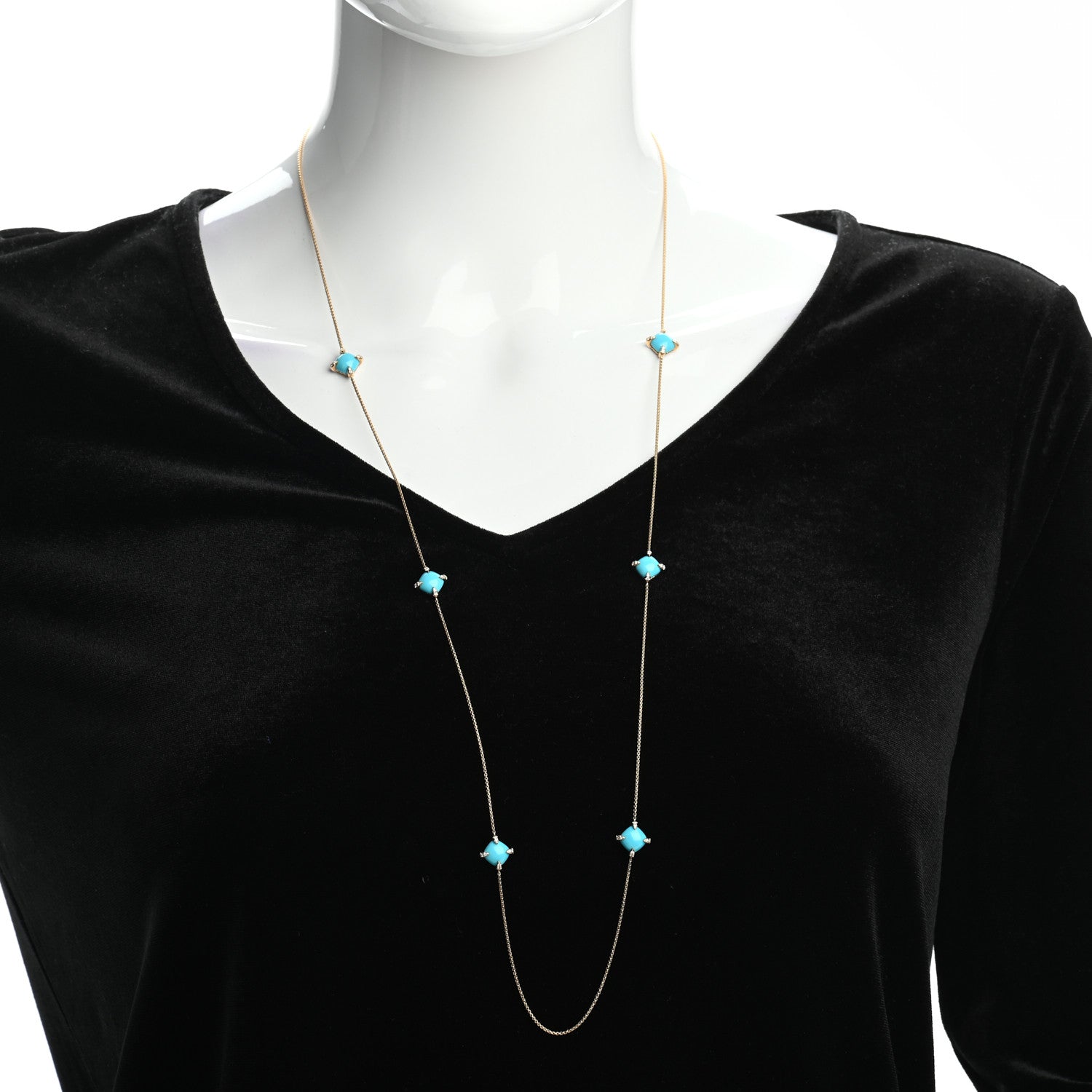 David Yurman 18K Yellow Gold Diamond Turquoise Chatelaine Long Station Necklace 2 of 5