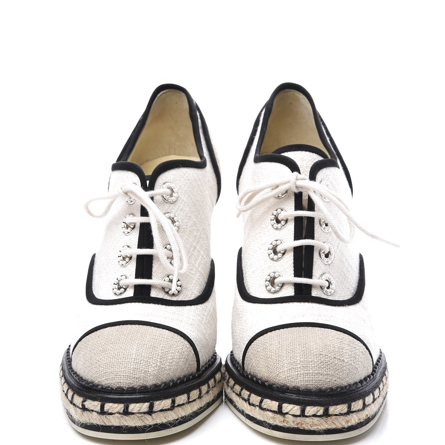 Chanel Raffia Lace Up Wedge Espadrilles 37 Beige 3 of 15