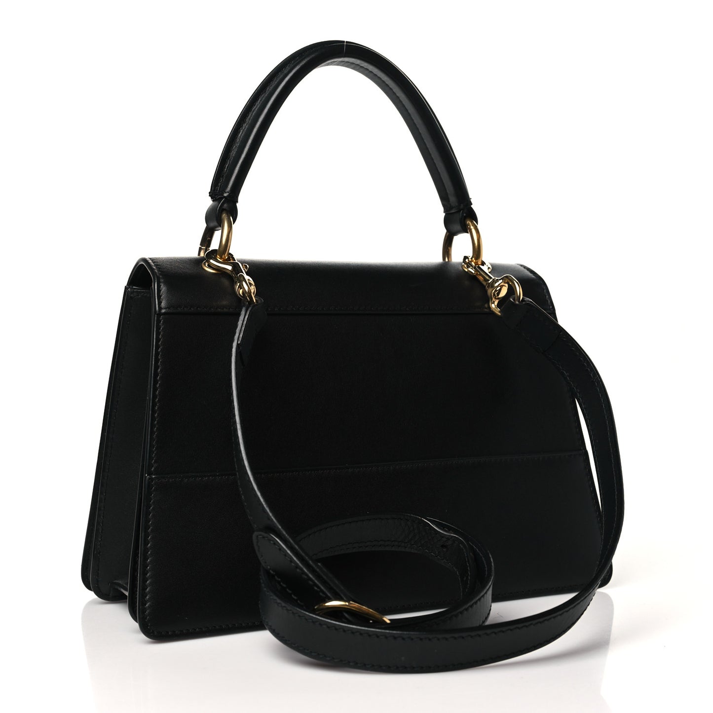 Calfskin Sylvie Web Small Queen Margaret Top Handle Bag Black