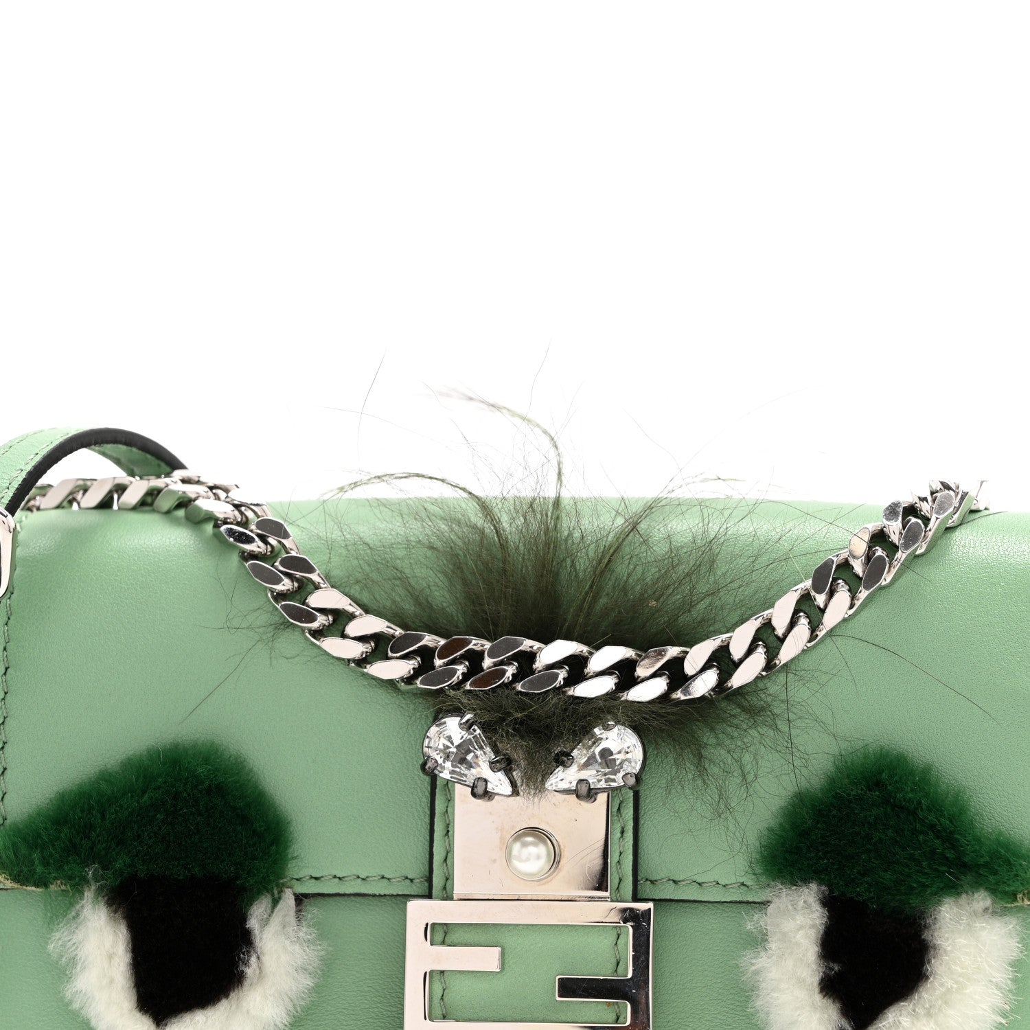 Fendi Nappa Rabbit Fox Fur Micro Buggie Baguette Verde Acqua 13 of 16
