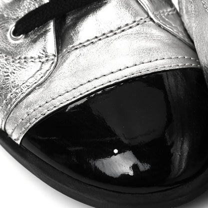 Chanel Metallic Lambskin Patent Cap Toe CC Sneakers 39.5 Silver Black 13 of 17