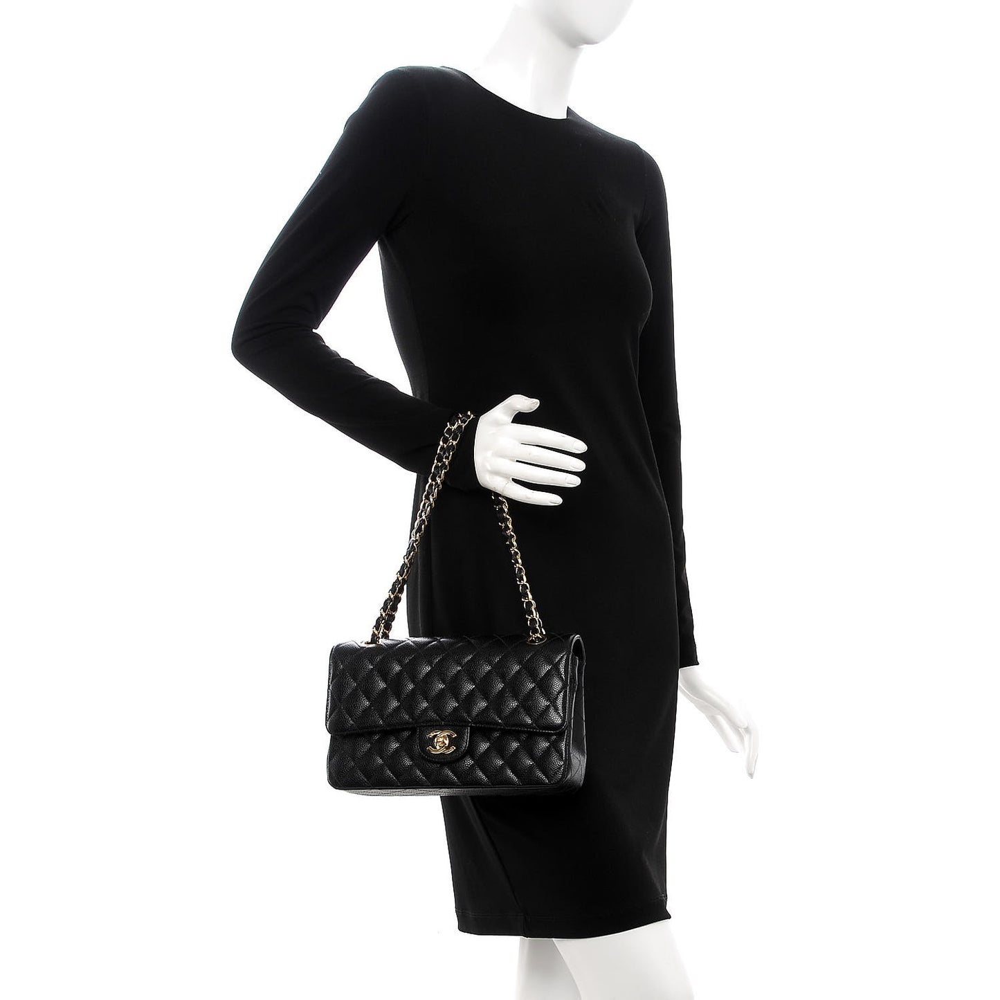 Caviar Quilted Medium Double Flap Black