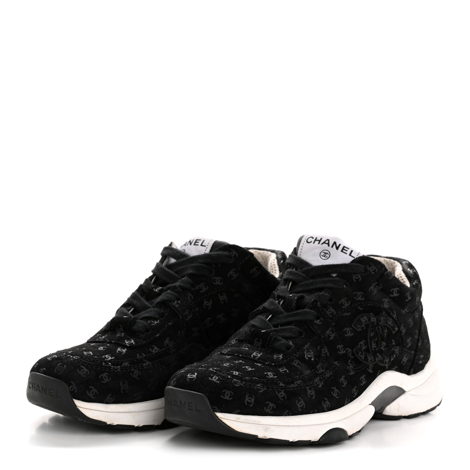 Chanel Suede Calfskin Printed CC Sneakers 35 Black 4 of 10