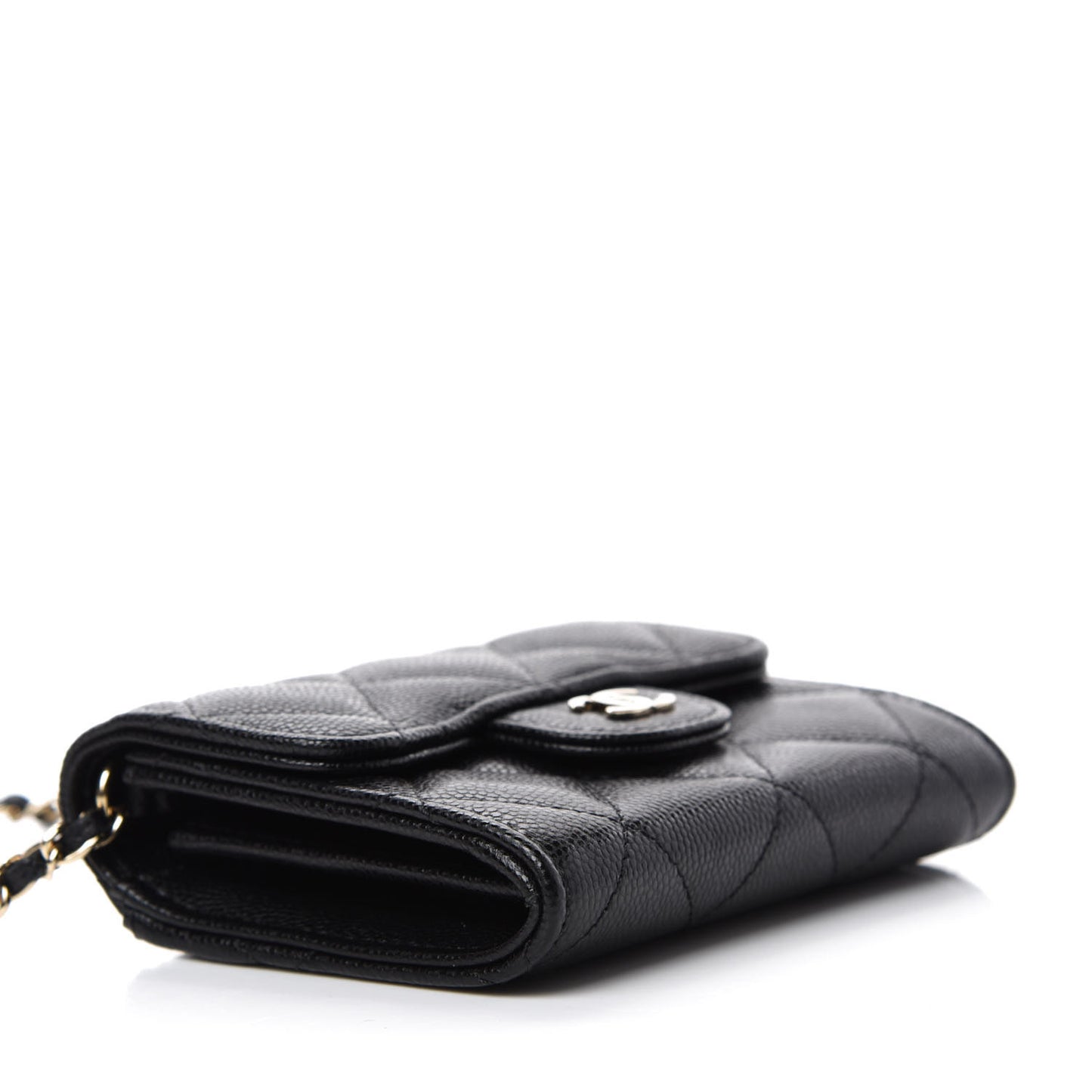 Caviar Quilted Flap Card Holder On Chain Black