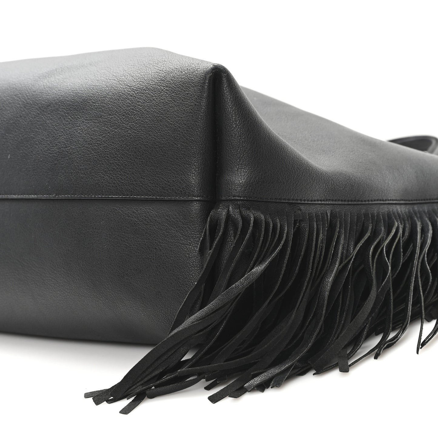 Calfskin Large Fringe Shopping Tote Black