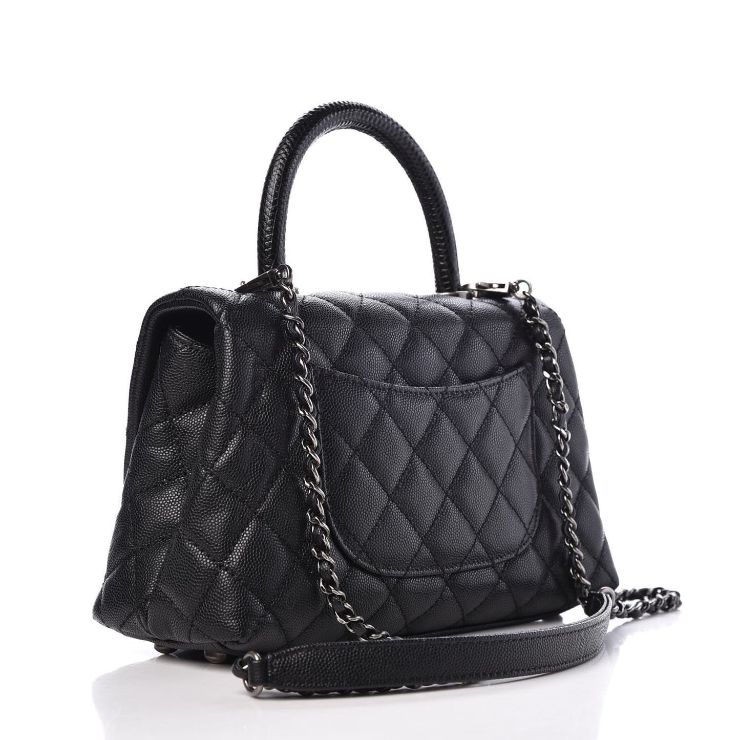 Caviar Lizard Quilted Mini Coco Handle Flap Black