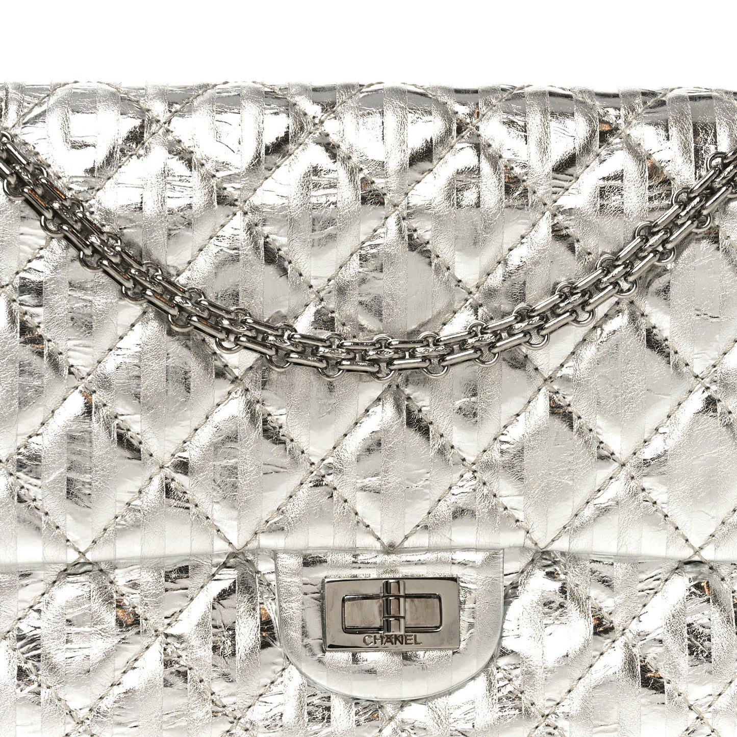 Metallic Calfskin Striped 2.55 Reissue 226 Silver