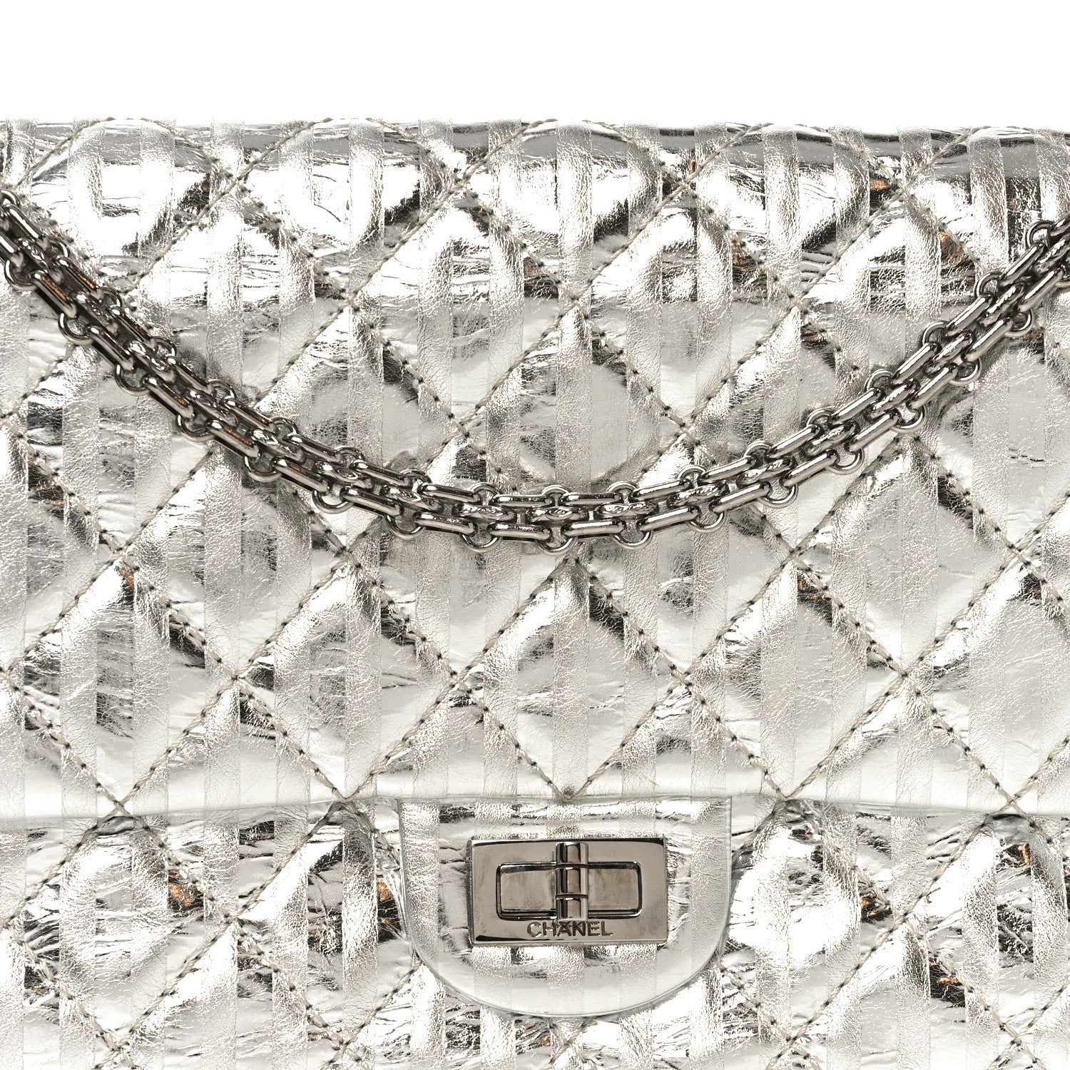 Chanel Metallic Calfskin Striped 2.55 Reissue 226 Silver 8 of 11