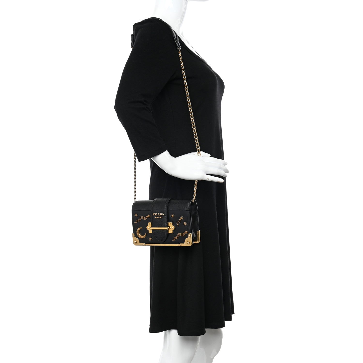 Prada City Calf Saffiano Cahier Astrology Bag Black 2 of 13