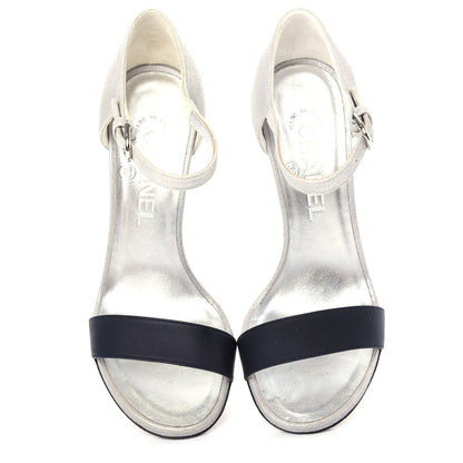 Chanel Metallic Lambskin CC Sandal 36 Silver Black 5 of 12