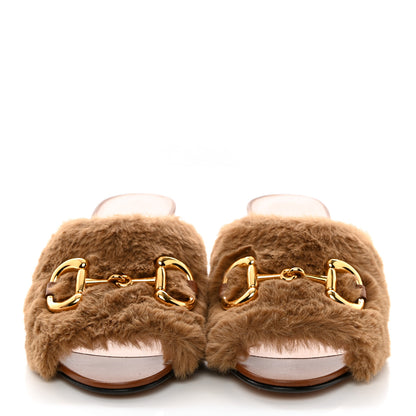 Gucci X DANS LE VERT Faux Fur Horsebit Mules 37 Brown 2 of 9