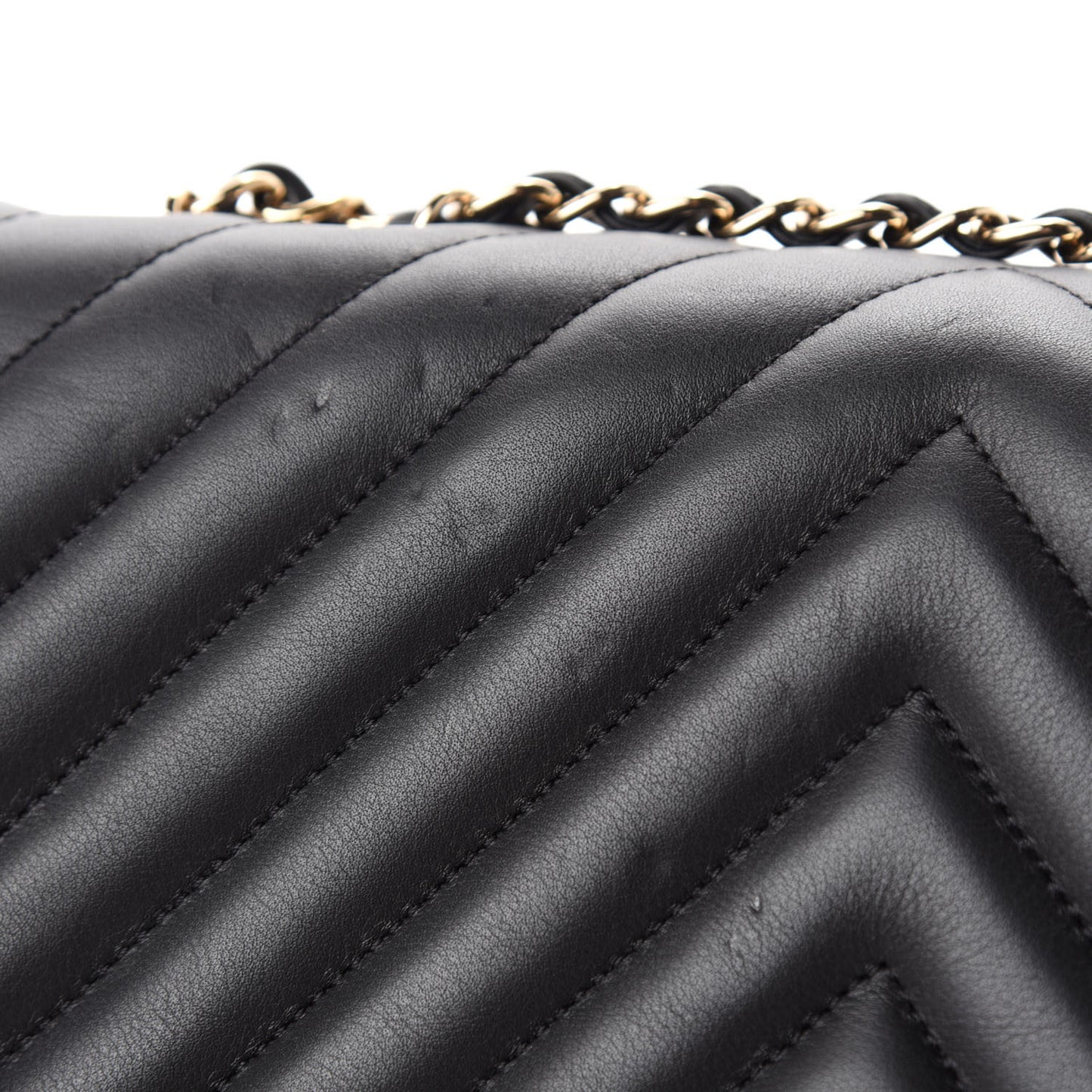 Calfskin Chevron Quilted Large Statement Flap Black