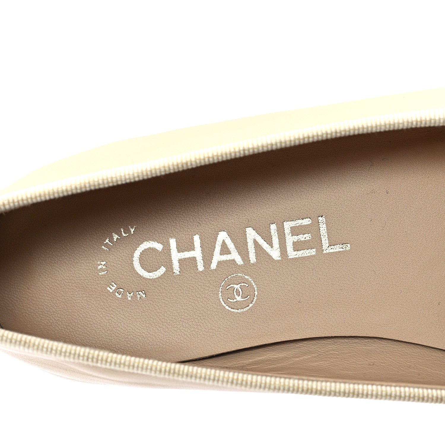 Chanel Lambskin Cap Toe CC Ballerina Flats 36.5 Beige Black 8 of 10