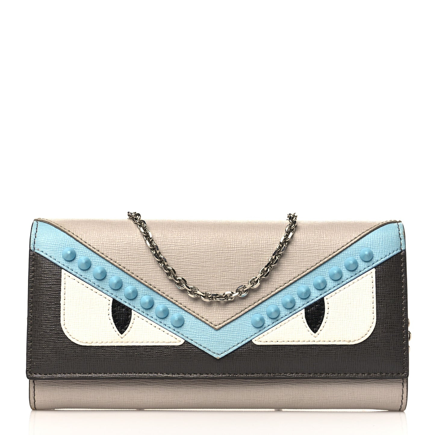 Vitello Elite Monster Eyes Studded Continental Wallet On Chain Carbone White Multicolor