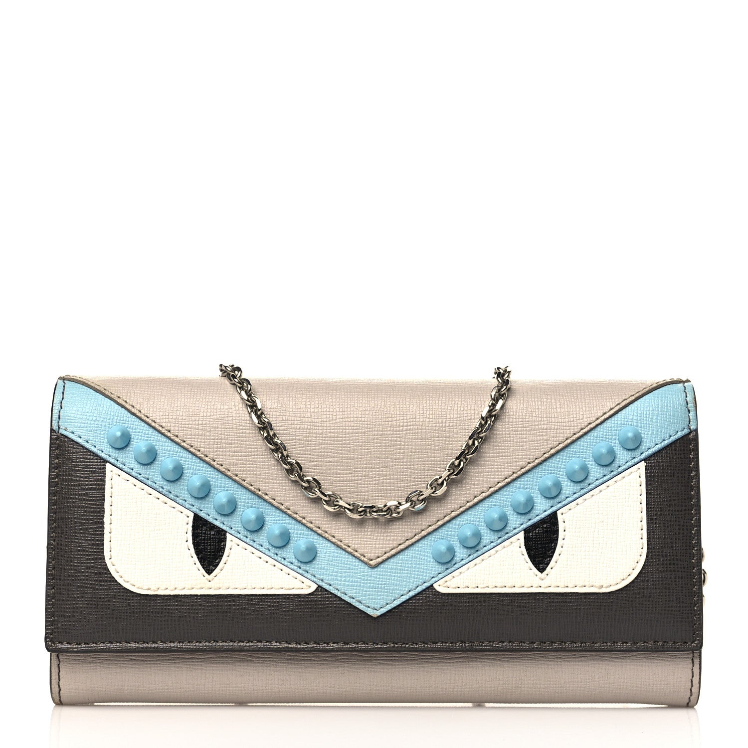 Fendi Vitello Elite Monster Eyes Studded Continental Wallet On Chain Carbone White Multicolor 1 of 6