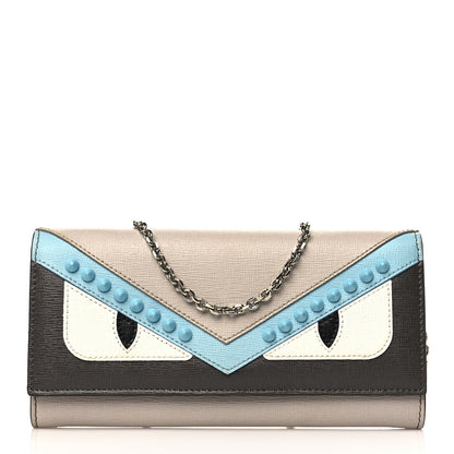 Fendi Vitello Elite Monster Eyes Studded Continental Wallet On Chain Carbone White Multicolor 1 of 6
