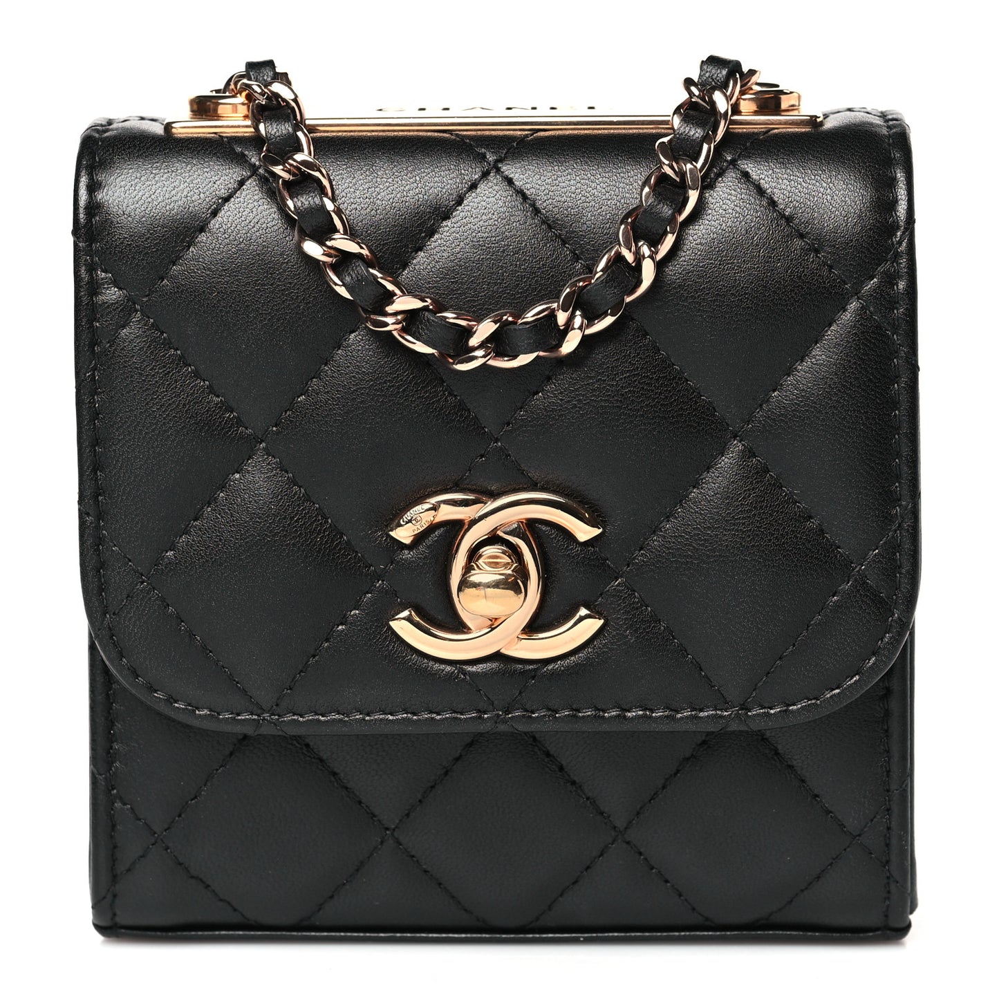 Lambskin Quilted Mini Trendy CC Chain Wallet Black