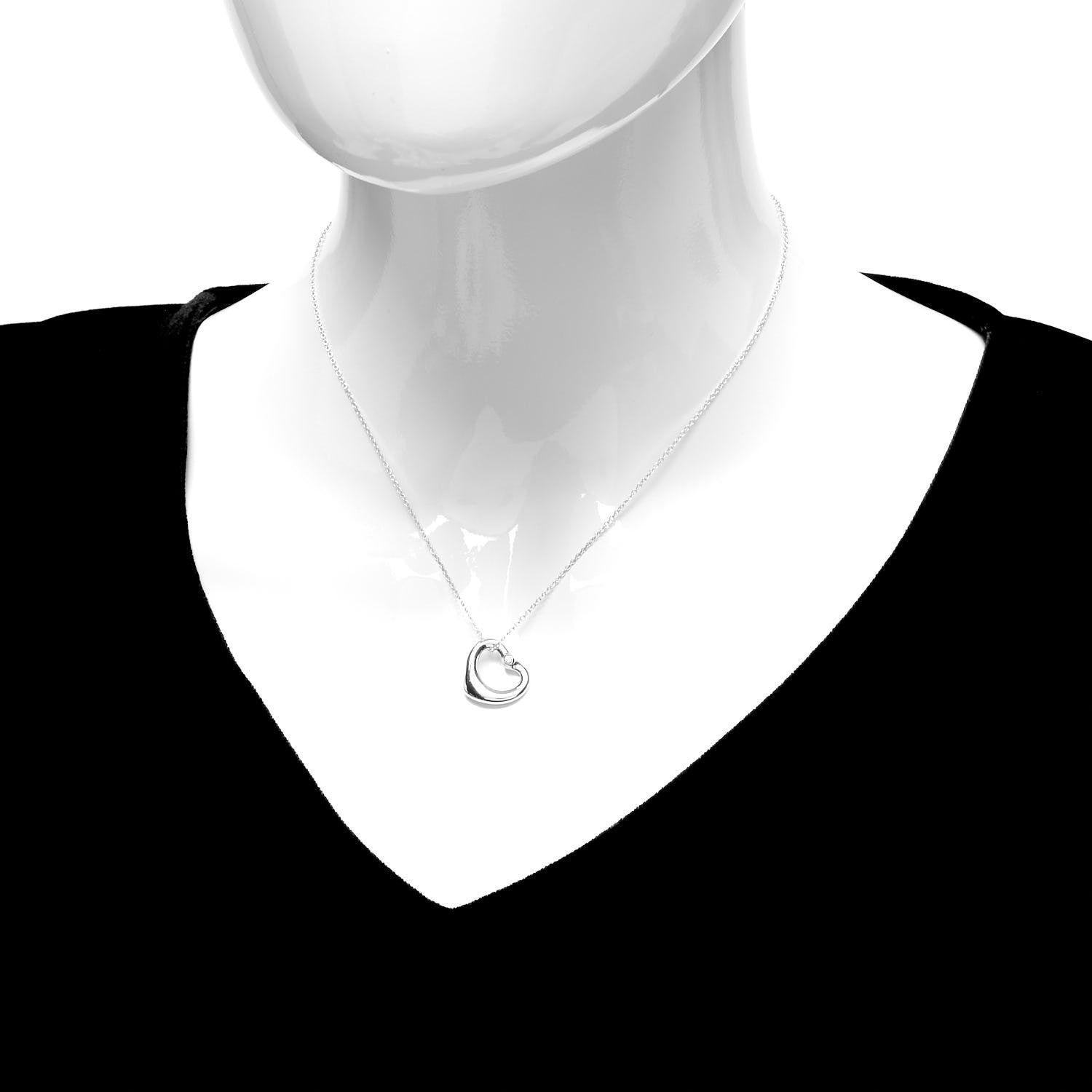 Tiffany Sterling Silver Diamond 16mm Elsa Peretti Open Heart Pendant Necklace 2 of 7