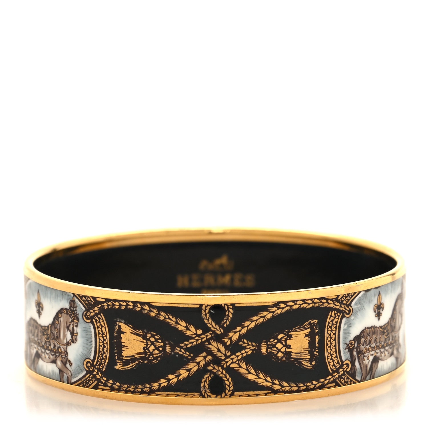 Hermes Enamel Printed Wide Grand Apparat Bracelet 70 Black 1 of 5
