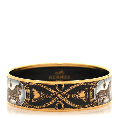 Hermes Enamel Printed Wide Grand Apparat Bracelet 70 Black 1 of 5