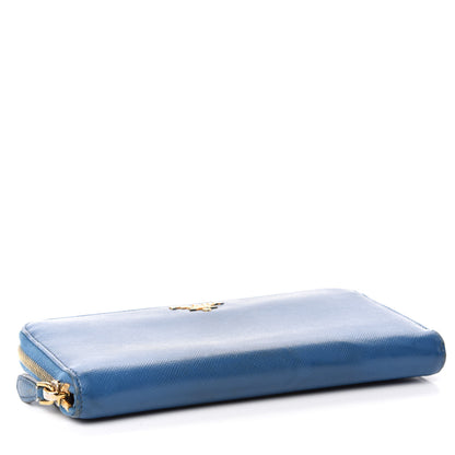 Prada Saffiano Metal Zip Around Wallet Blue 4 of 6