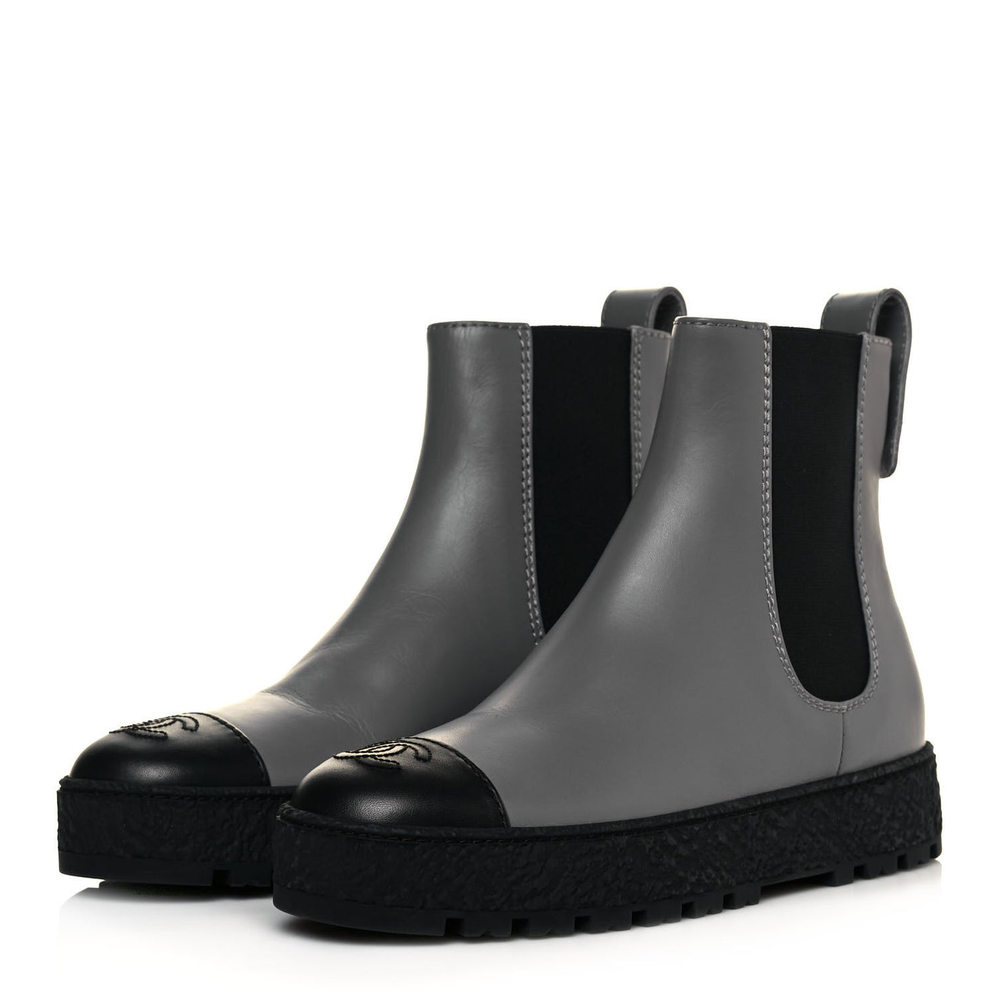 Calfskin Cap Toe CC Ankle Boots 37 Grey Black