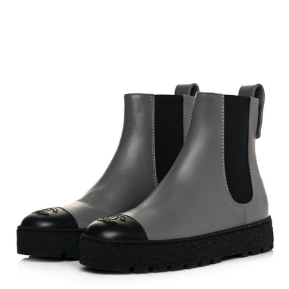 Chanel Calfskin Cap Toe CC Ankle Boots 37 Grey Black 3 of 9