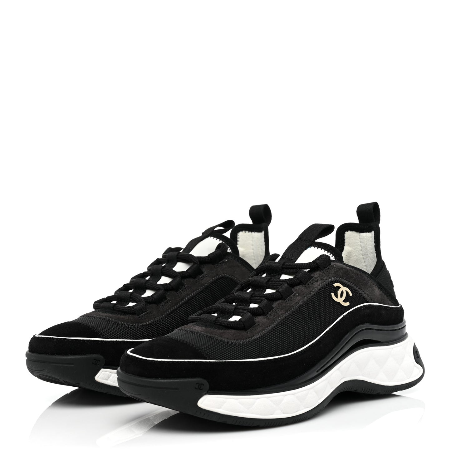 Velvet Calfskin Mixed Fibers CC Sneakers 37 Black