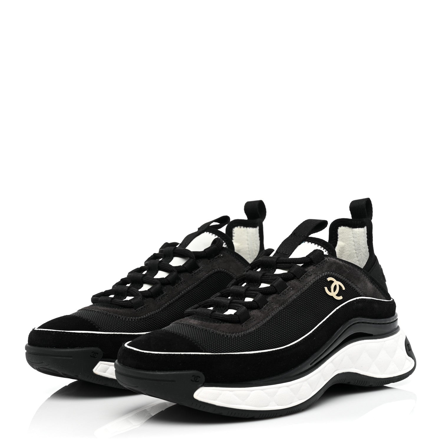 Chanel Velvet Calfskin Mixed Fibers CC Sneakers 37 Black 3 of 9