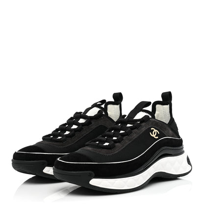 Chanel Velvet Calfskin Mixed Fibers CC Sneakers 37 Black 3 of 9