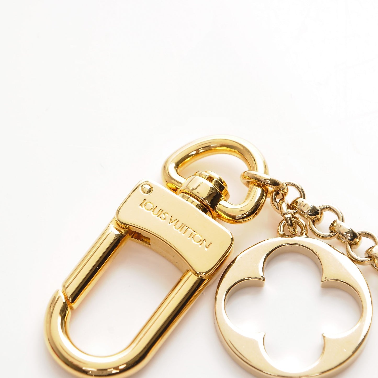 Brass Enamel Fleur De Monogram Bag Charm Chain Gold