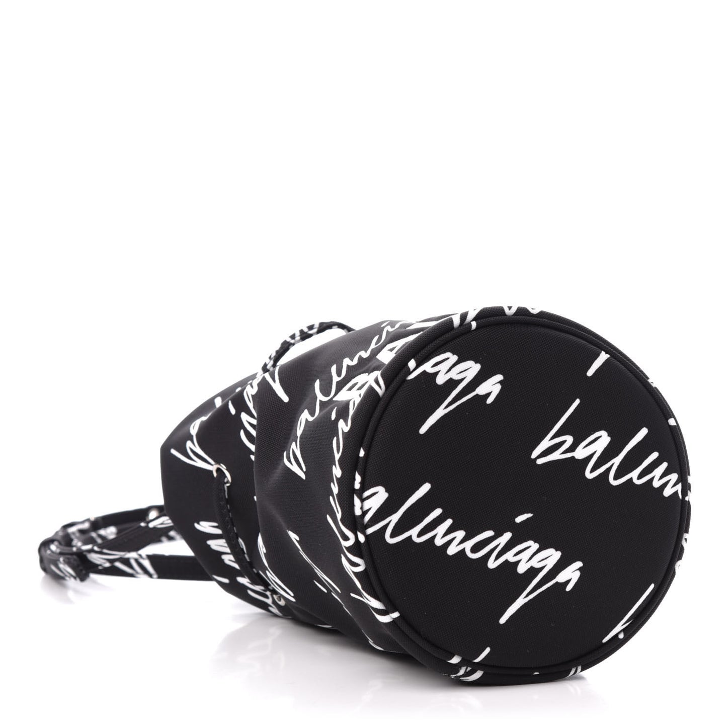 Recycled Sport Nylon Scribble Logo Embroidered Wheel Drawstring Bucket Bag XS Black White