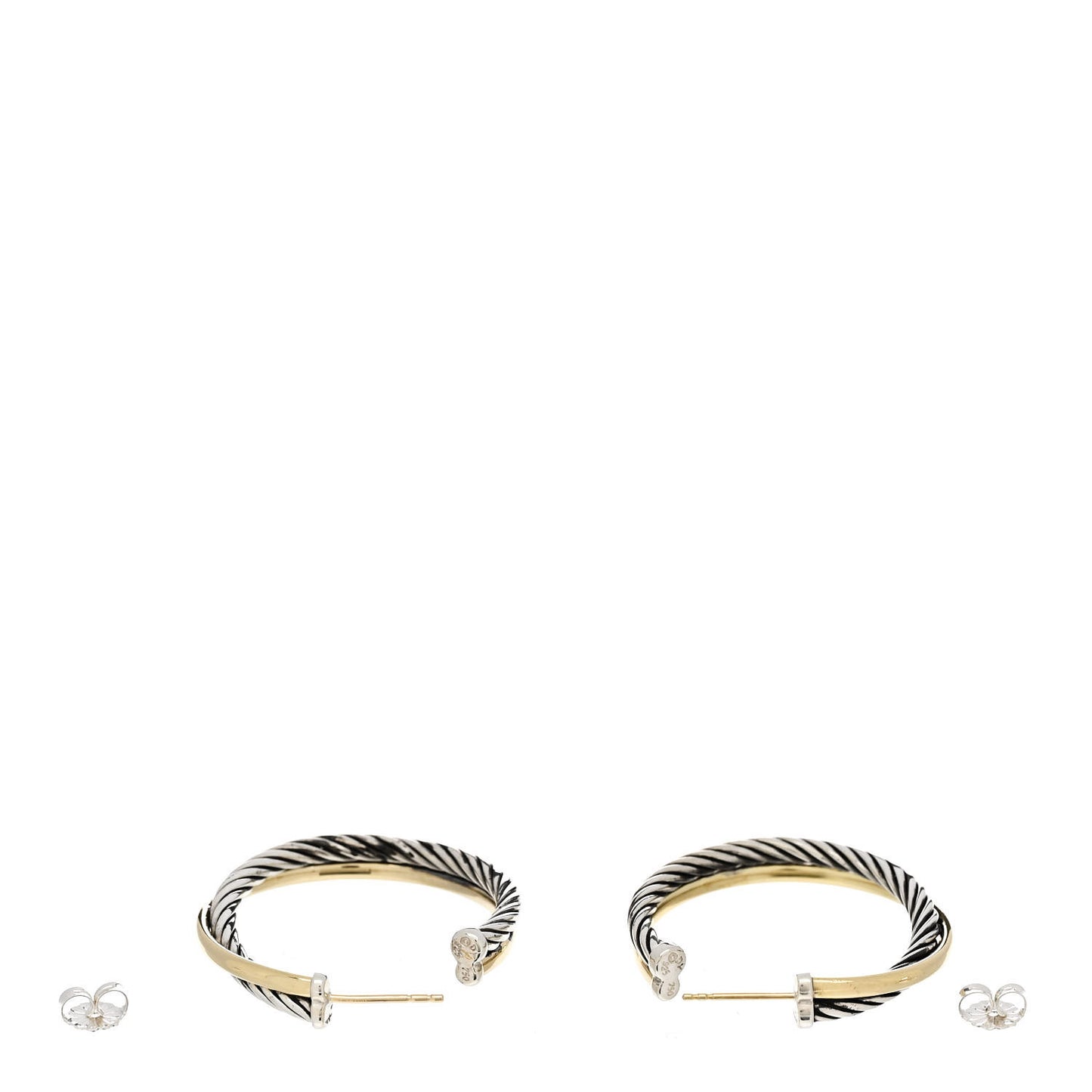 Sterling Silver 18K Yellow Gold 31mm Crossover Cable Hoop Earrings