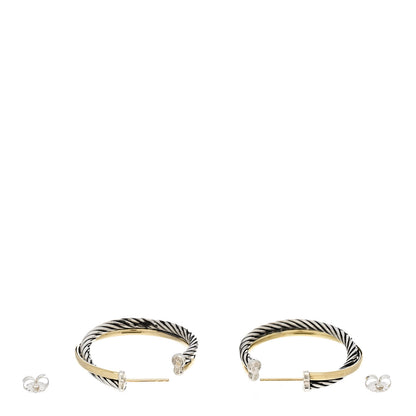 David Yurman Sterling Silver 18K Yellow Gold 31mm Crossover Cable Hoop Earrings 3 of 4