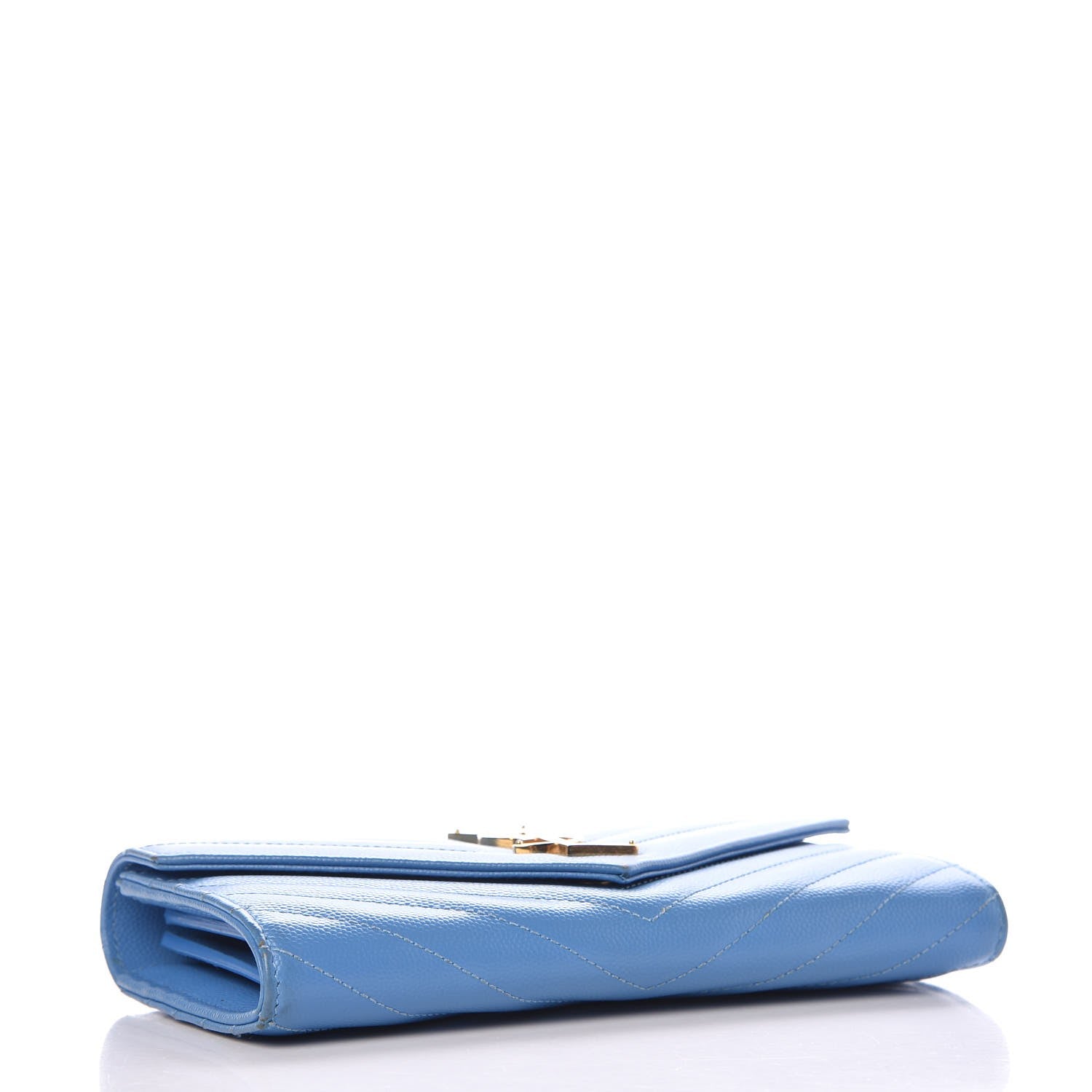 Saint Laurent Grain De Poudre Matelasse Large Monogram Flap Wallet Blue 4 of 12