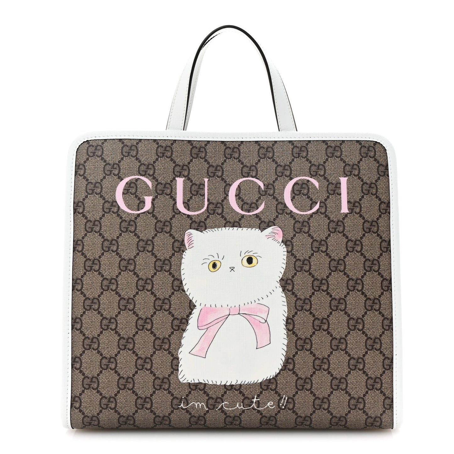 GG Supreme Monogram Cat Childrens Tote Beige Ebony White