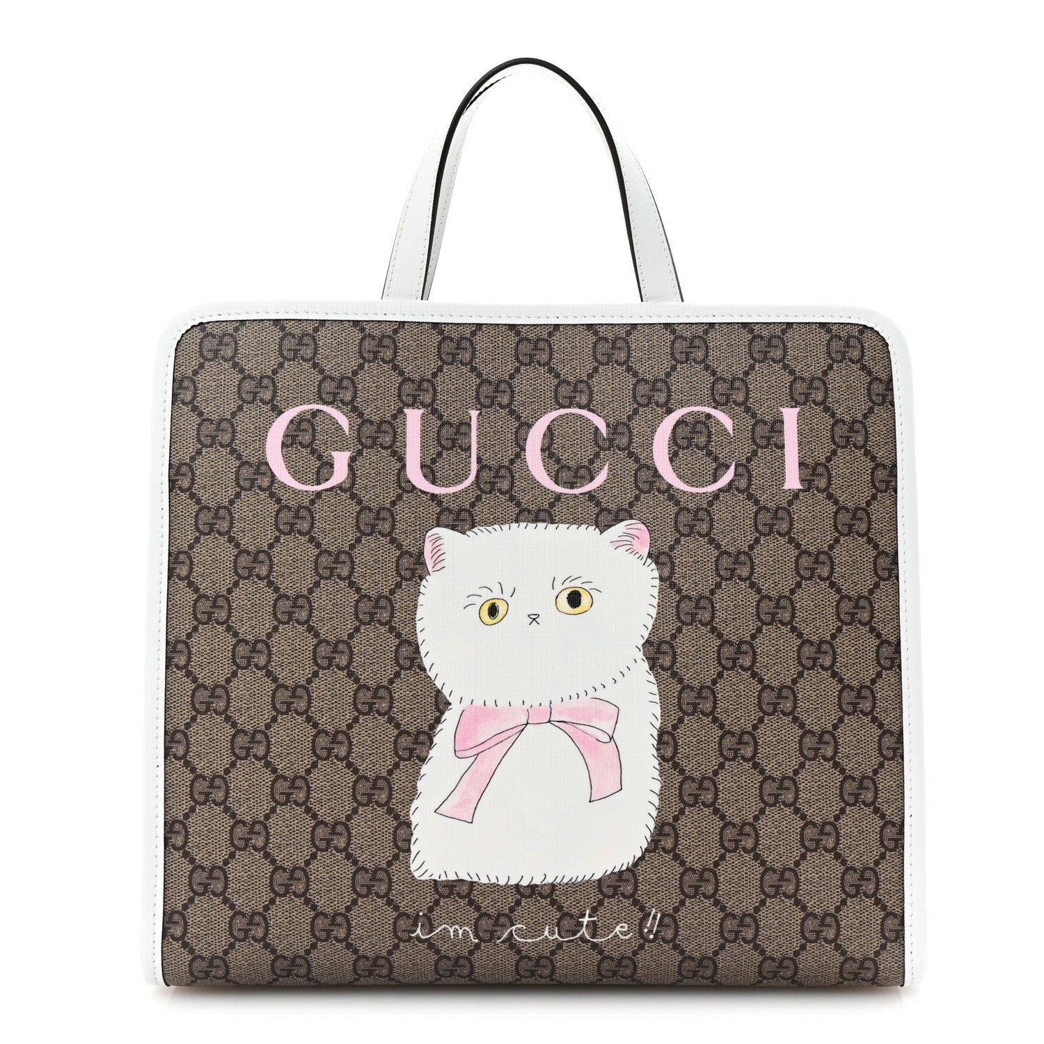 Gucci GG Supreme Monogram Cat Childrens Tote Beige Ebony White 1 of 10