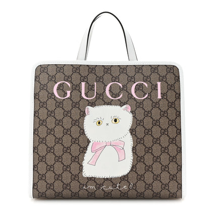 Gucci GG Supreme Monogram Cat Childrens Tote Beige Ebony White 1 of 10