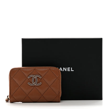 Chanel Shiny Caviar Quilted Strass CC Zip Coin Purse Light Brown 7 of 7