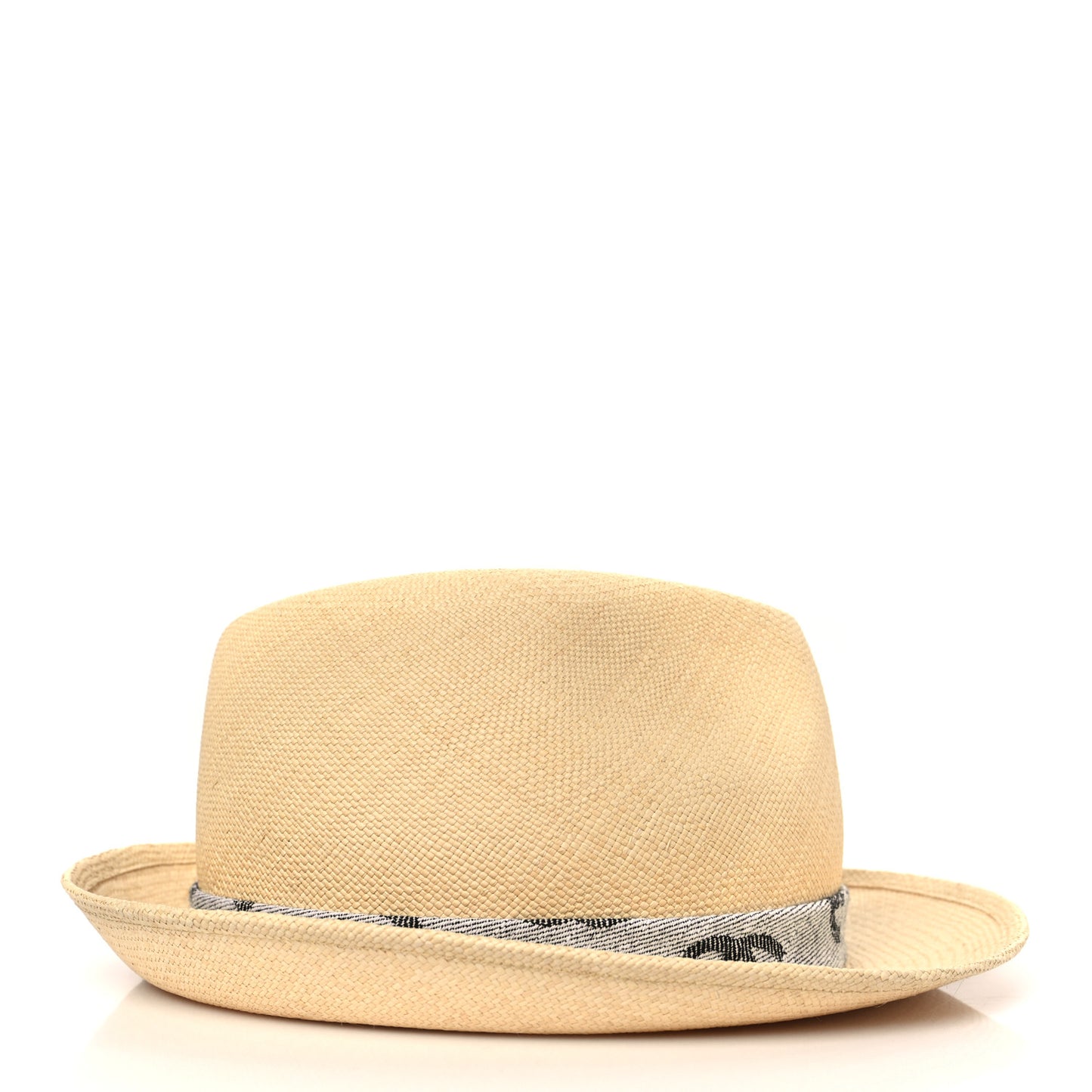 Straw CC Fedora Hat M Beige White Black